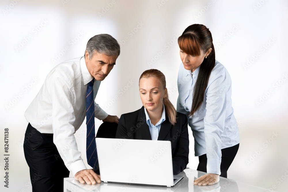 Office. Group Of Three Business People Working Office. Group Of Three Business People Working
