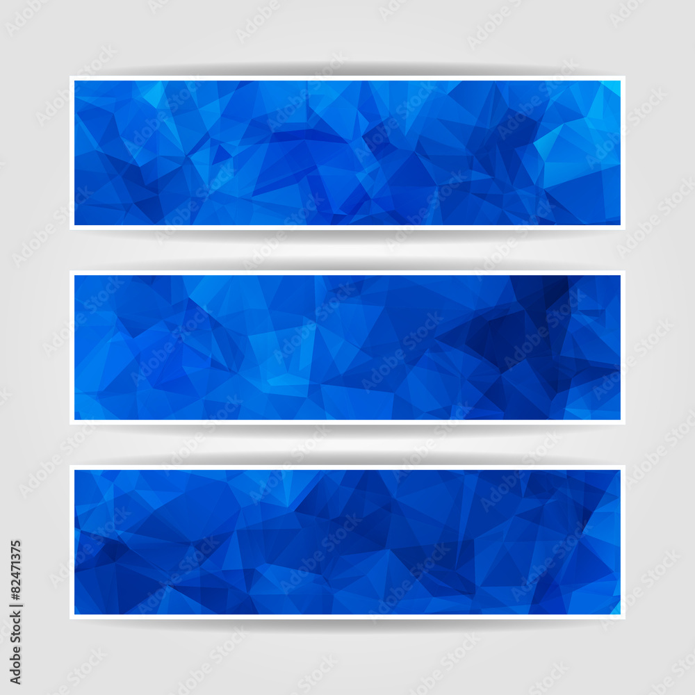 Fototapeta premium Abstract Blue Triangular Polygonal vector banners set