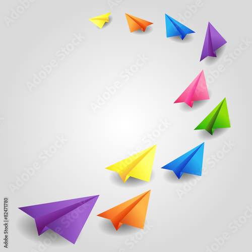Set of flying color paper planes
