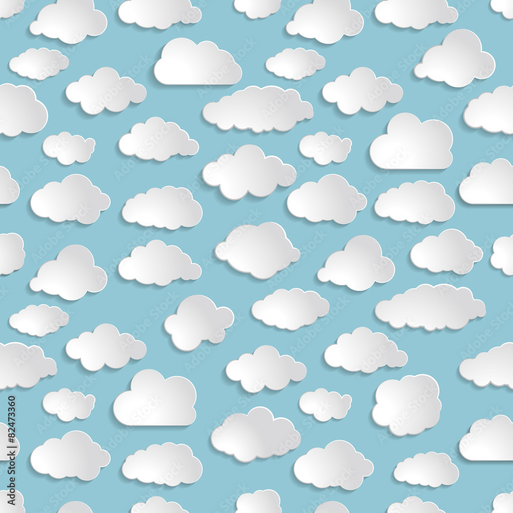 seamless illustration pattern of clouds on a blue background
