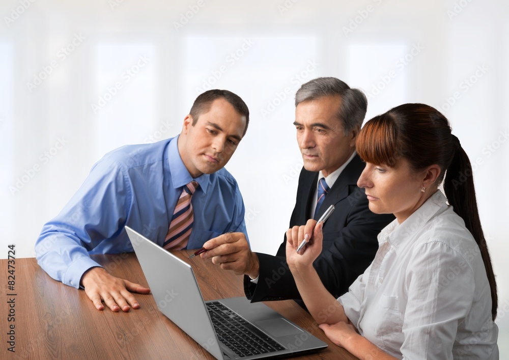 Business. Business colleagues working on a laptop