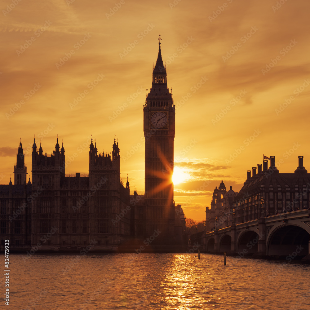 Big Ben clock tower in London at sunse