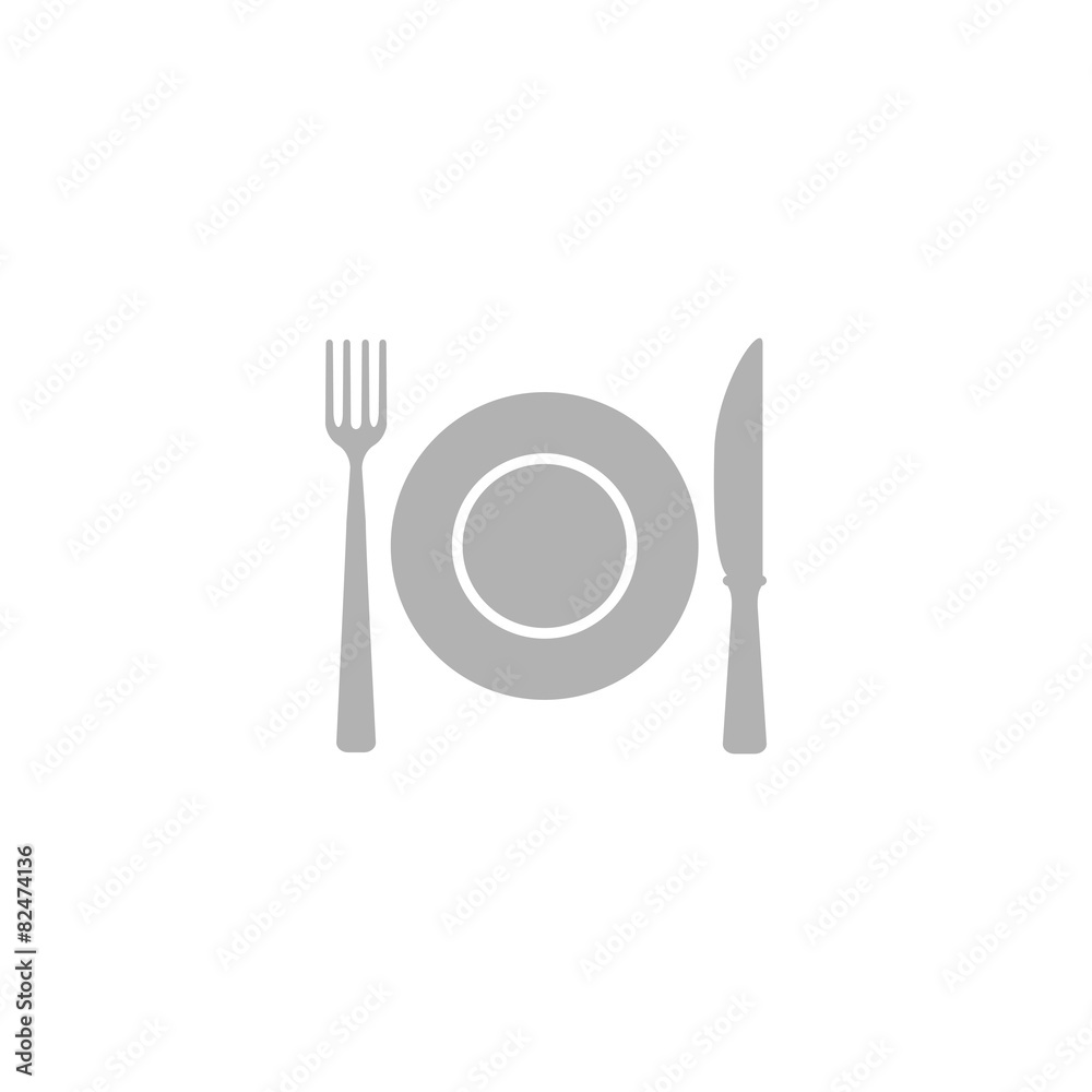 Simple icon lunch, which consists of a plate, knife and fork. Simple icon lunch, which consists of a plate, knife and fork.