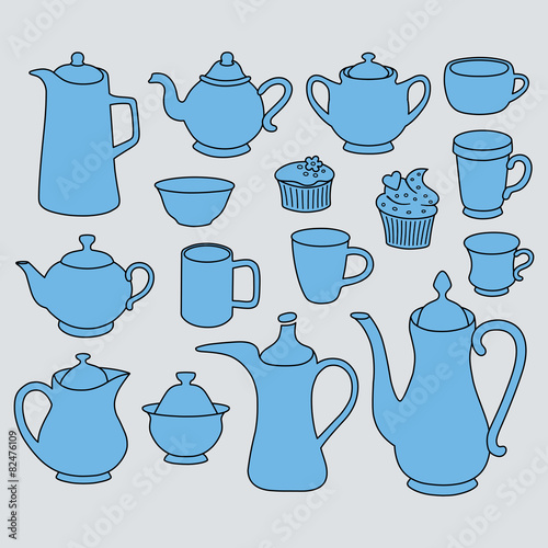 Simple coffee tea crockery silhouette set