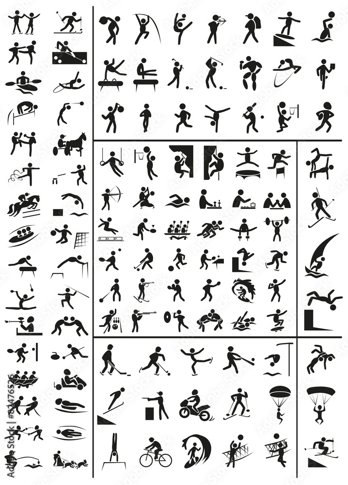 variety of sports icons on a white - obrazy, fototapety, plakaty 