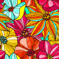 Keuken achterwand Kleurrijk patronen Naadloos bloemenpatroon met grote bloemen  © Falcon Eyes
