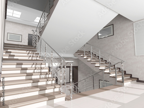 staircase with metal railing in the interior