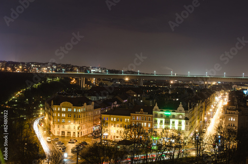 view of nuselsky bridge in prague photo