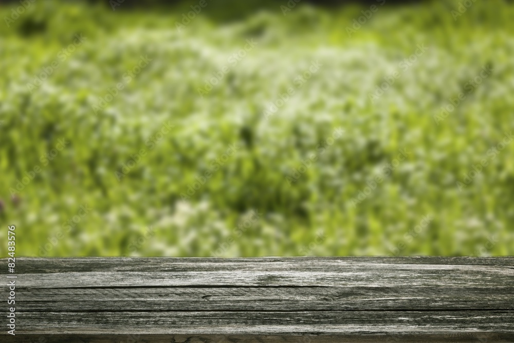 Fototapeta premium Picnic. Place for object on wooden table for picnic on spring
