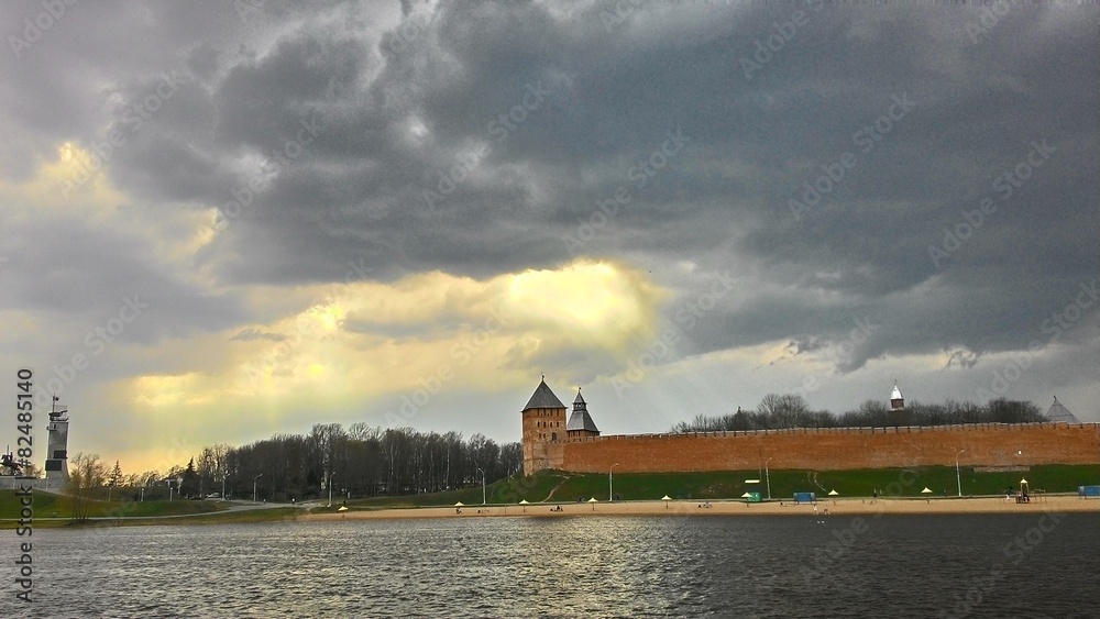 Old city view before storm