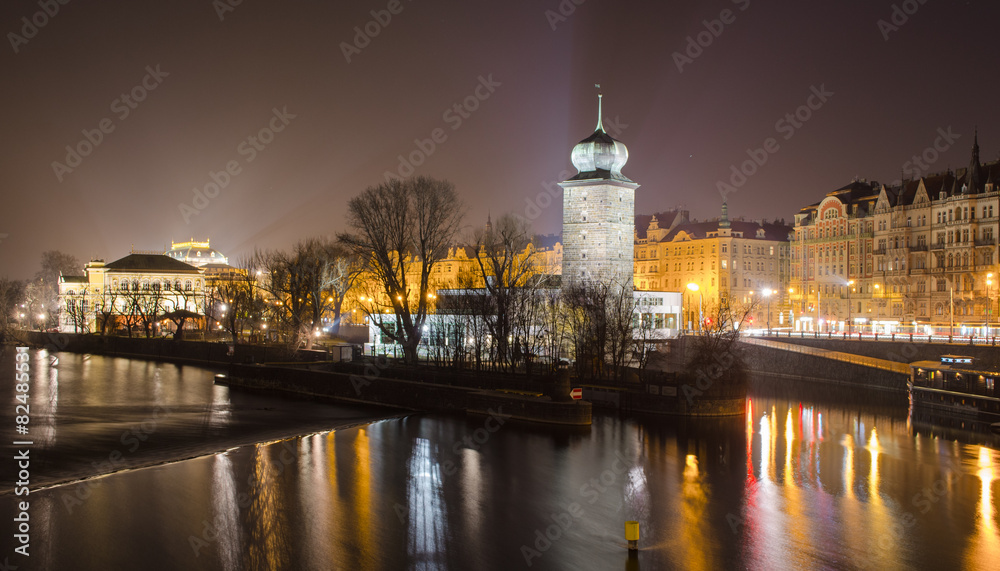 Fototapeta premium View of the riverside of Moldau/Vltava river in Prague