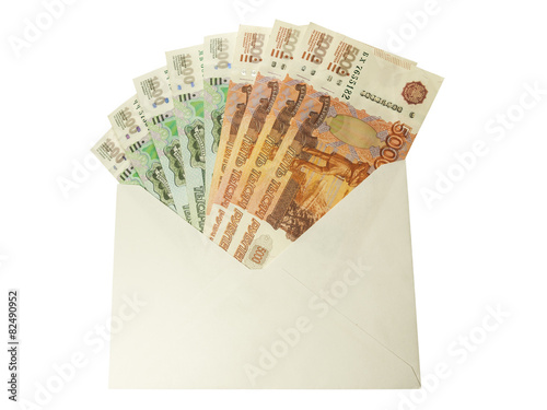 Canvastavla Российские купюры достоинством 1000 и 5000 рублей в конверте.