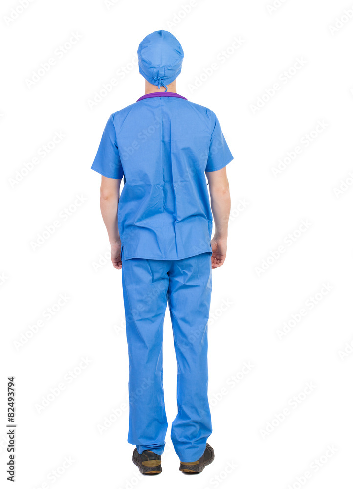 Back view of doctor in robe. Back view of doctor in robe.