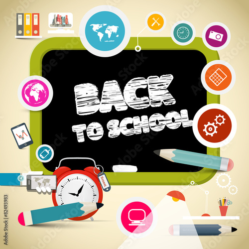 Vector Back to School Title on Black Board with Education Items