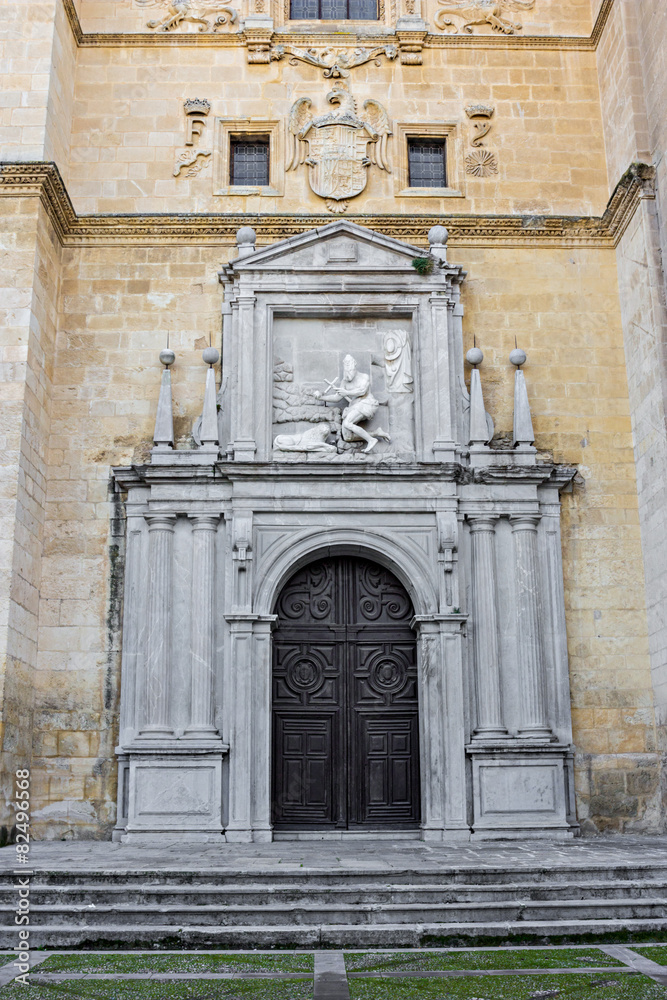 Front door of Monastery of Saint Hieronymus, Granada, Spain