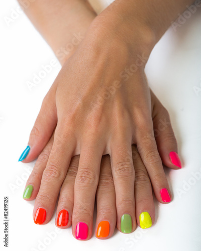 woman hands with bright manicure