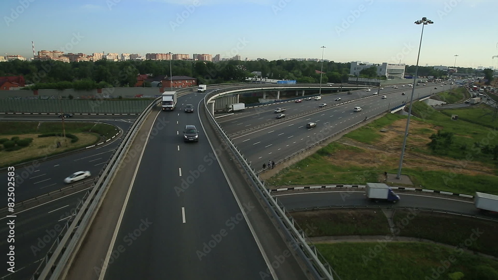 Aerial view of highway interchange in Moscow city Aerial view of highway interchange in Moscow city