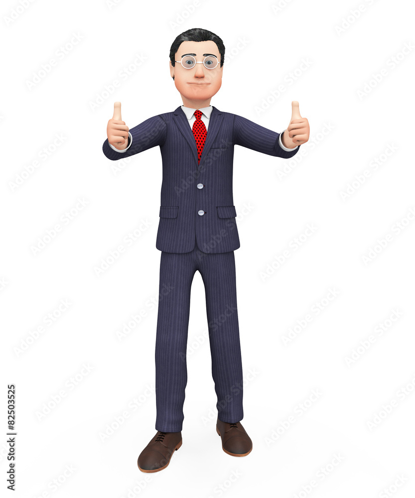 Thumbs Up Businessman Means All Right And Agree