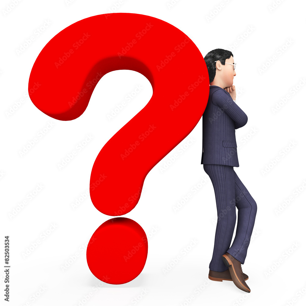 Confused Businessman Indicates Questions And Answer Confused Businessman Indicates Questions And Answer