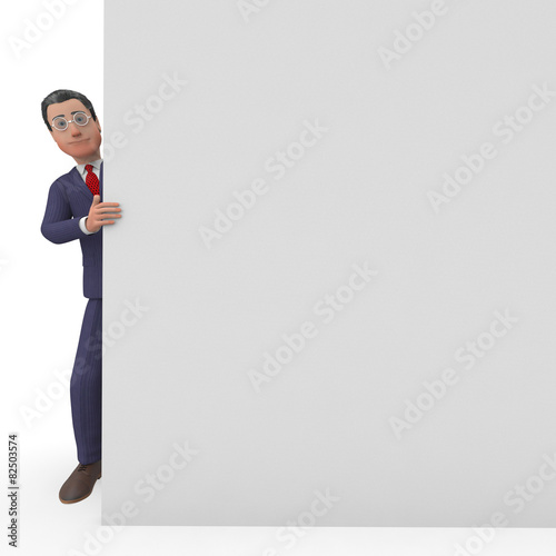 Businessman With Sign Shows Blank Space And Biz