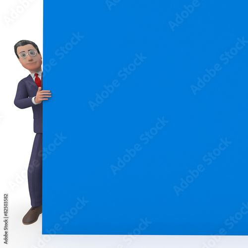 Businessman With Sign Represents Blank Space And Announce