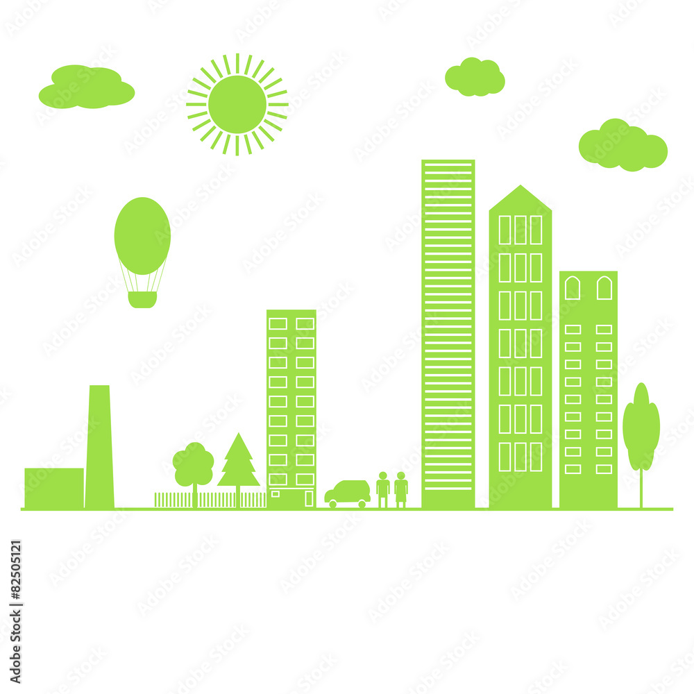 Green city. Vector illustration.