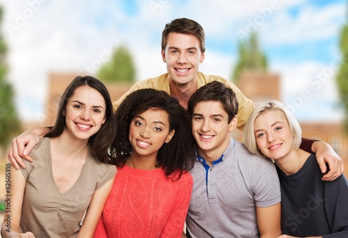 Academic. Group of african american college students in library