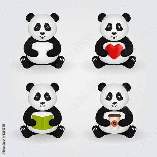 Fototapeta Naklejka Na Ścianę i Meble -  Cute cartoon pandas. Vector set.