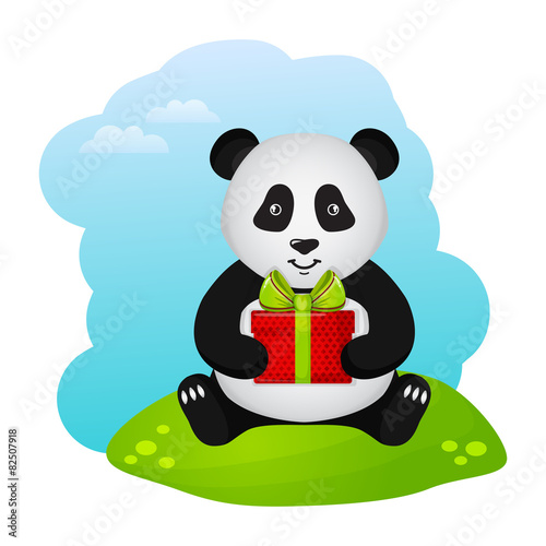 Fototapeta Naklejka Na Ścianę i Meble -  Panda with gift. Vector illustration.