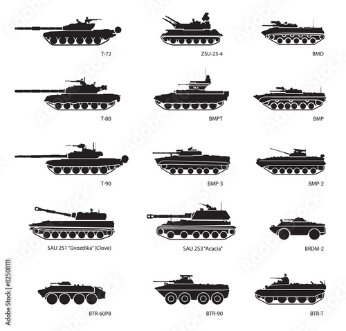 Stylized images of armored vehicles for military infographics