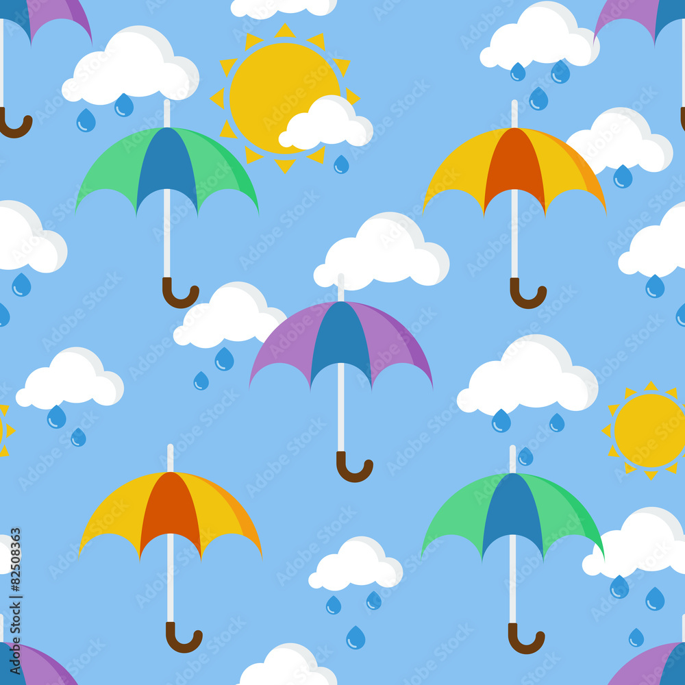 Bright seamless pattern with umbrellas in the rain Bright seamless pattern with umbrellas in the rain