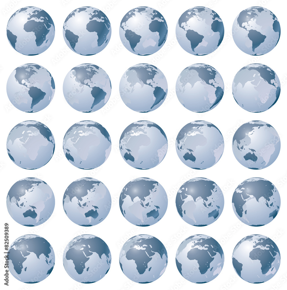 Stylized images of different rotation phases of globe Stylized images of different rotation phases of globe