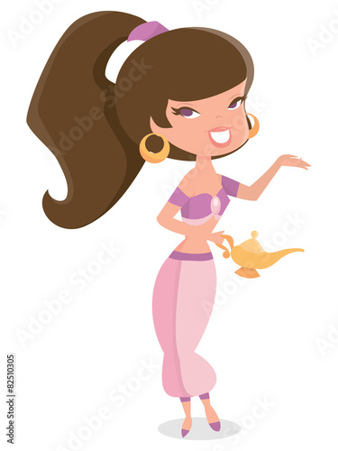 Cartoon Retro Pin Up Genie Girl Presenting