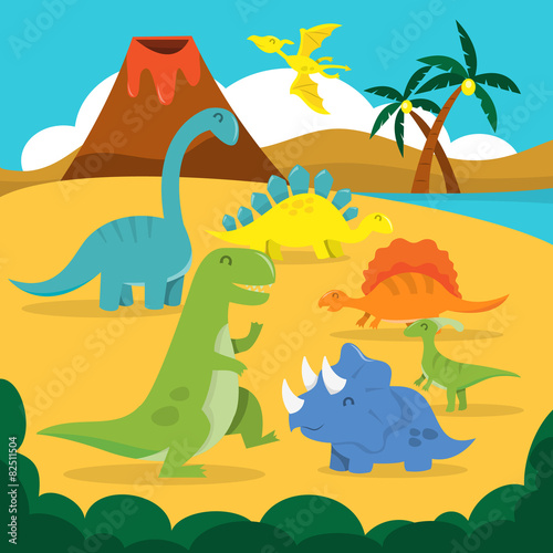 Cartoon Prehistoric Land Of Dinosaurs