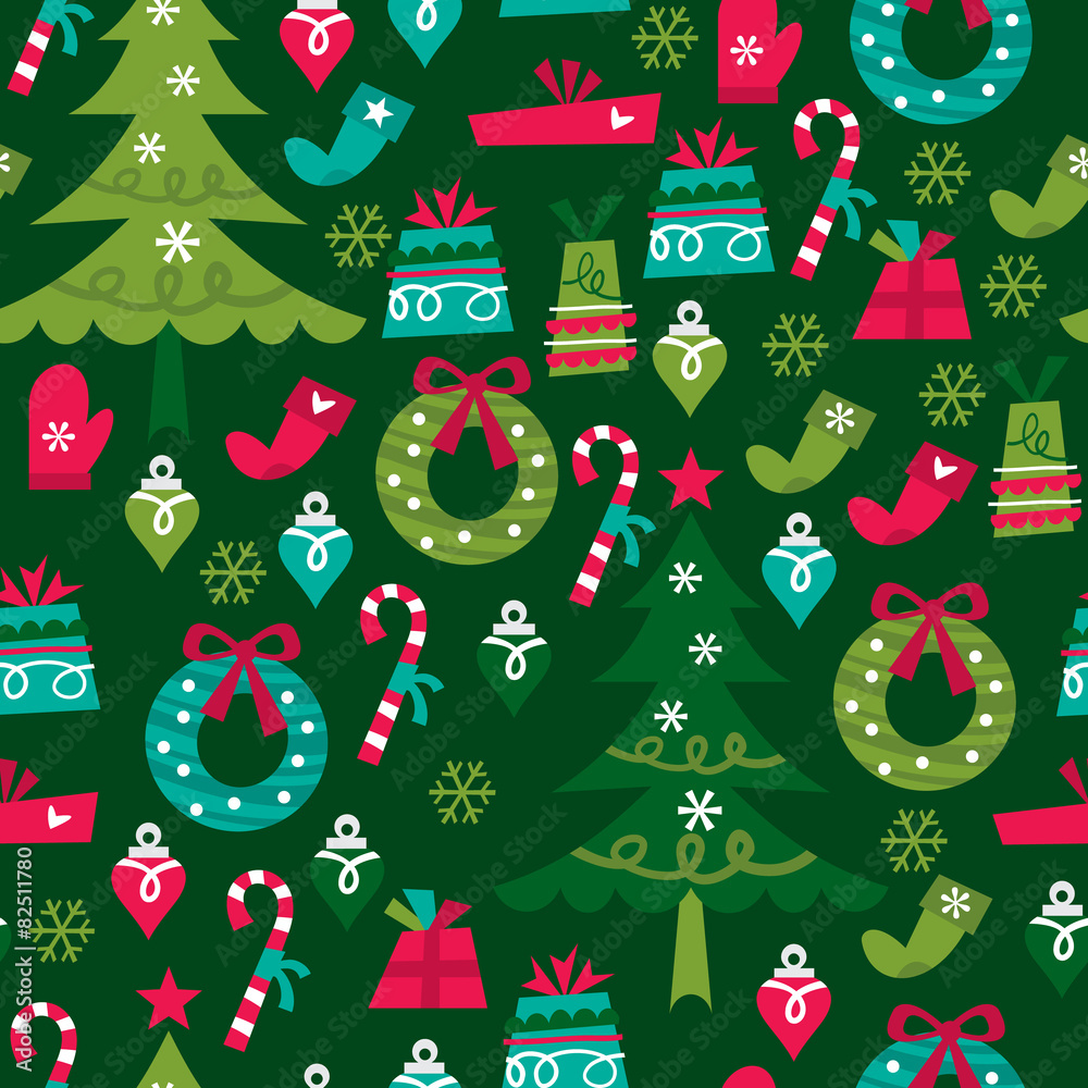 Whimsical Retro Christmas Seamless Pattern Background