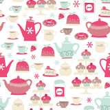 Retro Tea Party Seamless Pattern Background