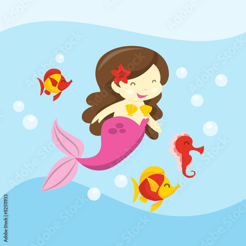 Happy Mermaid Swimming