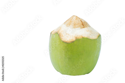 Fresh green coconut ready to open isolated on white background