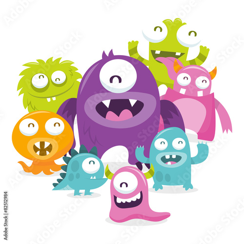 Happy Silly Cute Monsters Scene.