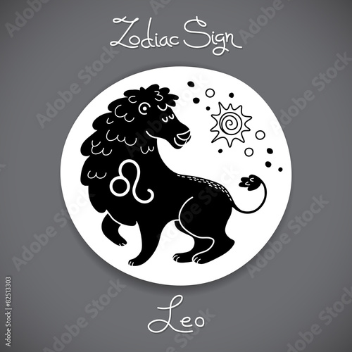 Leo zodiac sign of horoscope circle emblem in cartoon style.