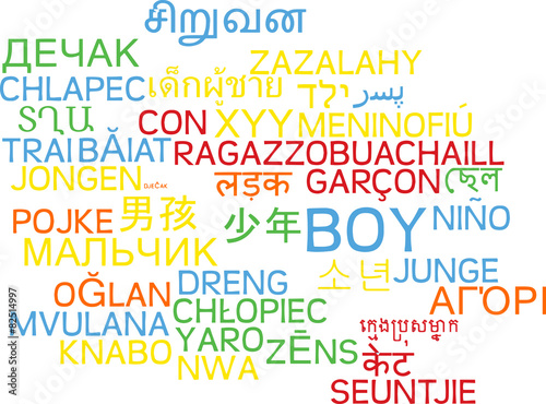 Boy multilanguage wordcloud background concept