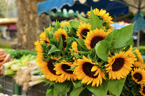 Obraz na plátne Farmers market with sunflowers provence france typical french local fresh market