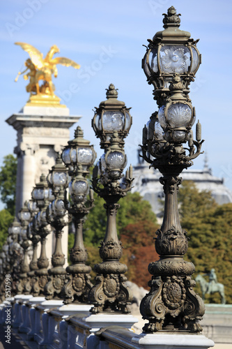 Renaissance street lamps on Pont Alexandre III river seine alexander bridge Paris France © david_franklin