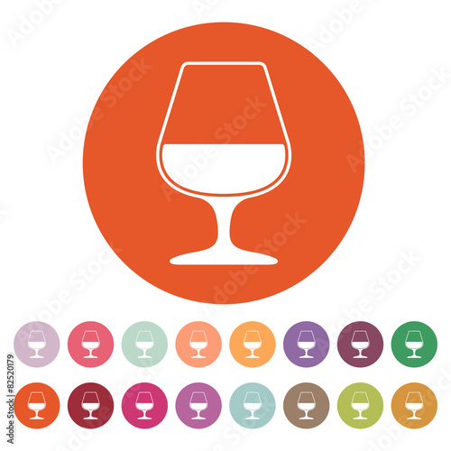 The glass with brandy icon. Brandy symbol. Flat