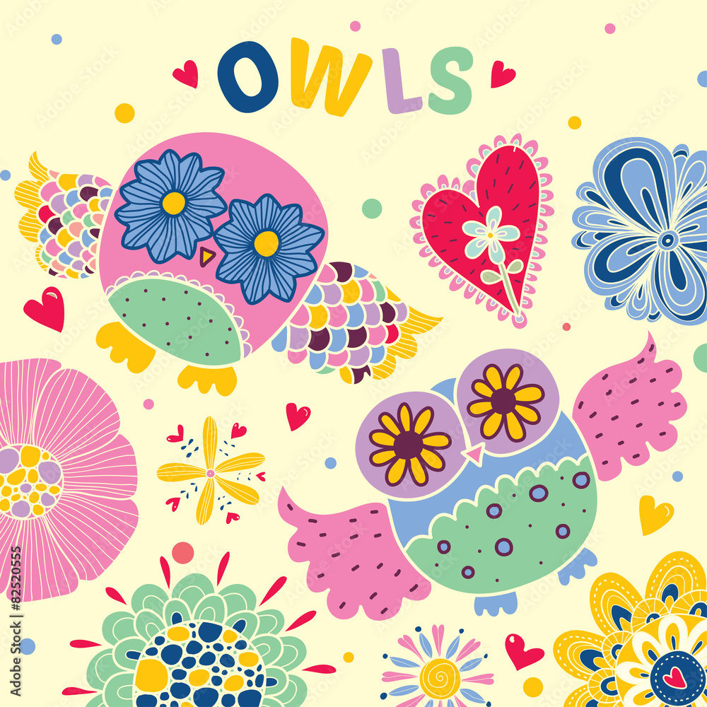 Cute owls. Postcard.