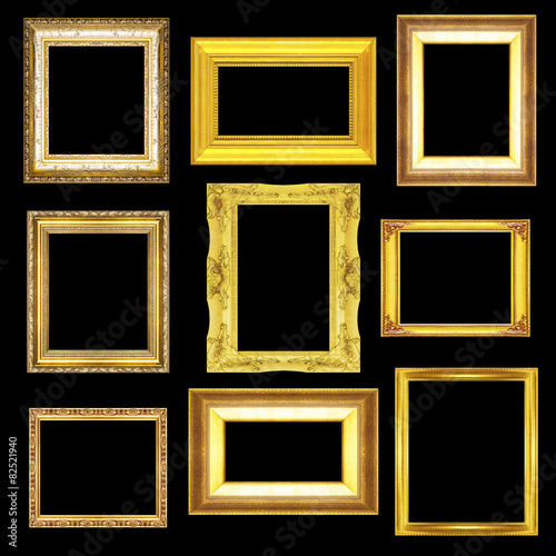 Set golden frame isolated on black background