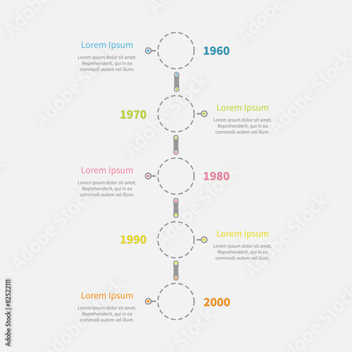 Dash line round icon Timeline vertical Infographic text. Flat 