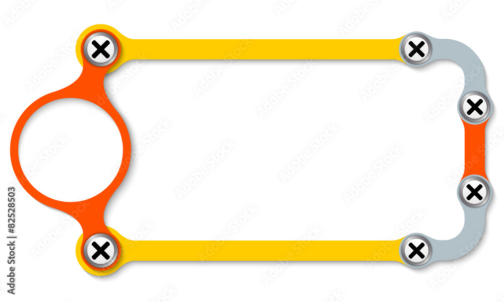 Colored frame with screws and multiplication symbol Colored frame with screws and multiplication symbol