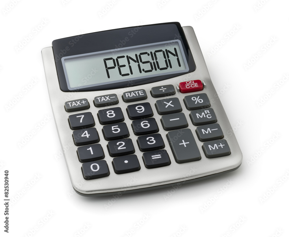 Calculator with the word pension on the display Calculator with the word pension on the display