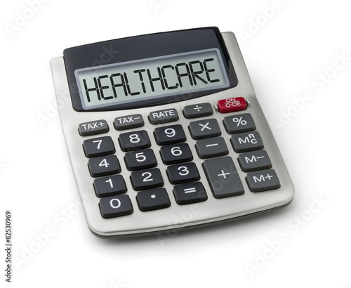 Calculator with the word healthcare on the display